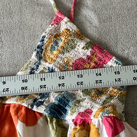 Angie Floral Print Smocked V Neck Babydoll Mini Sundress Cottagecore Ruffle M - Picture 12 of 15